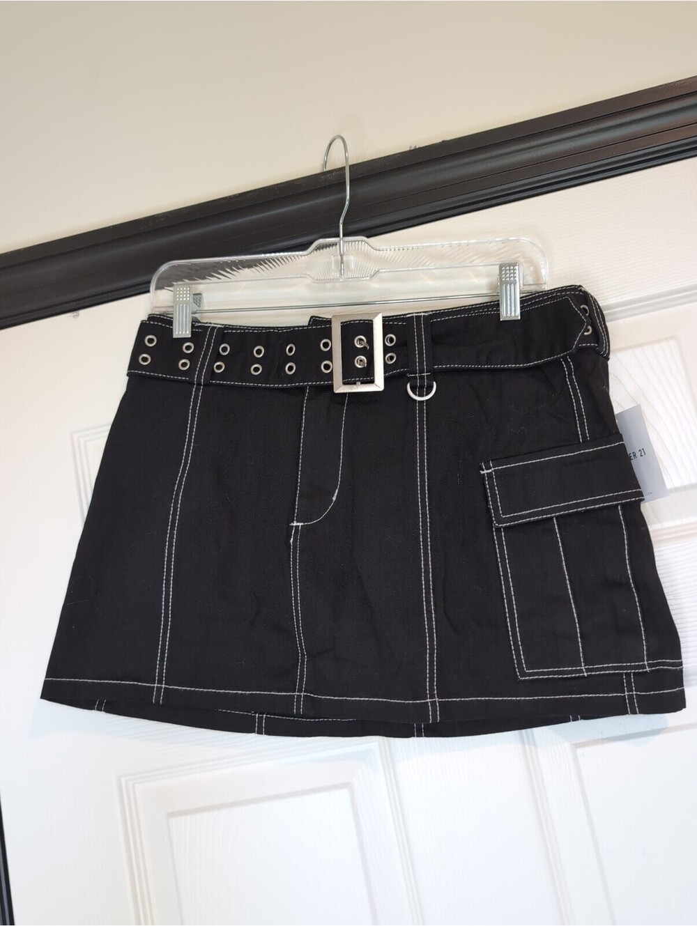 Large NWT Cotton Black goth punk emo mini skirt with belt